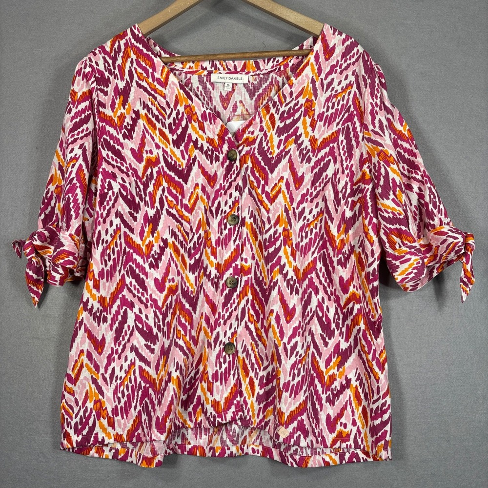 Emily Daniels Button Front Top Womens XL Linen Blend Boho Price: